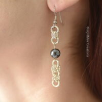 girls black pearl silver earrings nightmair creations