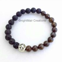 bronzite black lava peace symbol stone bead bracelet nightmair creations