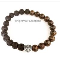 bronzite black lava peace symbol stone bead bracelet nightmair creations