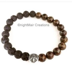 bronzite black lava peace symbol stone bead bracelet nightmair creations