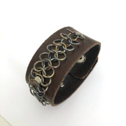 brown leather chainmaille bracelet