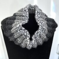 Hand Knit unisex black grey and white tweed cowl scarf