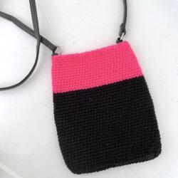 Pink and black handcrafted crochet cross body bag small