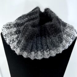 Hand Knit unisex black grey and white tweed cowl scarf