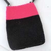 Pink and black handcrafted crochet cross body bag small